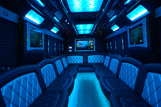 Flat screen TVs in a party bus